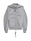 Attico Ruched Cotton Jersey Zip-up Hoodie In Melange Grey