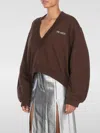 Attico Brown Cropped Sweatshirt With V Neck And Logo Lettering On The Front In Cotton Woman In Brown