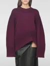 Attico Wool Crewneck Sweater With Asymmetric Flared Hem In Purple