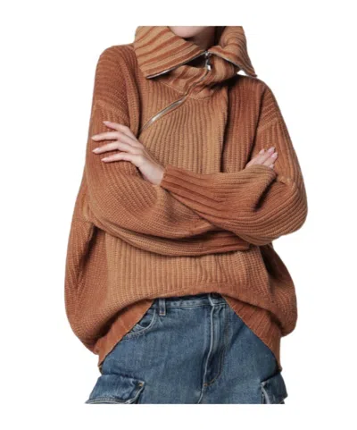 Attico Wool And Cashmere Sweater With Slanted Zip In Brown