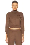 Attico Cropped Brown Sweatshirt With Embossed Logo In Brown