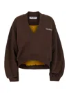 Attico Brown Cropped Sweatshirt With V Neck And Logo Lettering On The Front In Cotton Woman In Brown