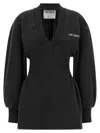 Attico V-neck Mini Dress With Embossed Logo In Black