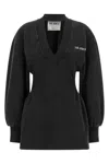 Attico V-neck Mini Dress With Embossed Logo In Black