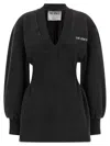 Attico V-neck Mini Dress With Embossed Logo In Black