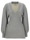 Attico Grey Mini Dress With V Neck And Logo Lettering On The Front In Gray