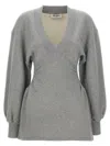 Attico Grey Mini Dress With V Neck And Logo Lettering On The Front In Gray