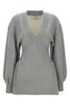 Attico Grey Mini Dress With V Neck And Logo Lettering On The Front In Gray