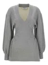 Attico Grey Mini Dress With V Neck And Logo Lettering On The Front In Gray