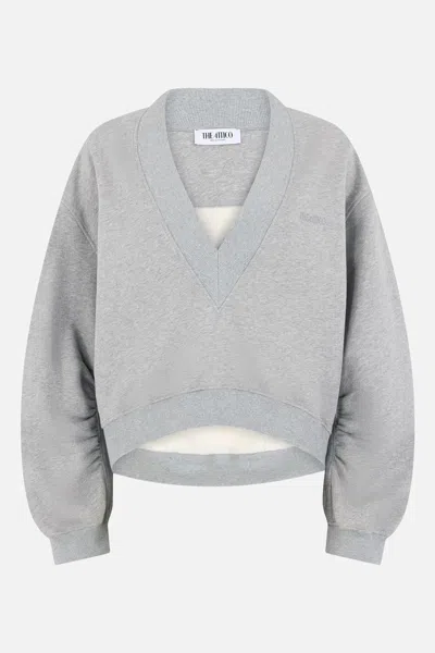 Attico Cropped Sweater With Balloon Sleeves In Gray
