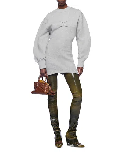 Attico Crew Neck Dress Long Sleeve Design In Gray