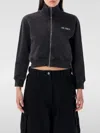 Attico Cropped Zip Fleece Ribbed Finish In Black