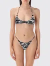 Attico Zebra Triangle Halter Neck Swimsuit In Black