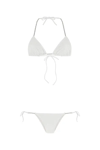 Attico Triangle Beaded String Bikini Set In White