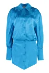 Attico Shirtdress Viscose Asymmetric Hem In Blue