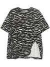 Attico Asymmetric Zebra Print Crewneck Top In Schwarz