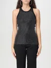 Attico Fitted Black Cotton Top With All-over Paillettes In Black