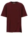 Attico Short Sleeves With Asymmetric Hem And Embroidered Detail In Burgundy