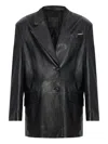 Attico Tailored Black Lambskin Blazer With Notched Lapels In Black