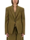 Attico Tailored Gabardine Jacket With Unique Tie Detail In Green