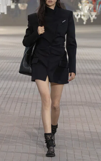 Attico Tailored Stretch-wool Mini Dress In Black