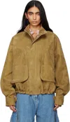 Attico Tan Suede Bomber Jacket