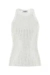 Attico Crew Neck Perforated Ribbed Sleeveless Tank Top In White
