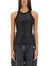 Attico Black Tank Top With Strass Tops Black In Black
