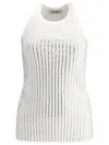 Attico White Tank Top With White Rhinestone
