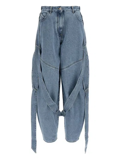 Attico Wide Light Blue Jeans With Ribbons