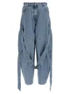Attico Blue Jeans With Maxi Drawstring On The Front And Logo Patch On The Rear In Denim Woman In Blue