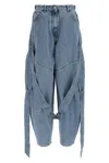 Attico Blue Jeans With Maxi Drawstring On The Front And Logo Patch On The Rear In Denim Woman In Blue
