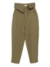 Attico Wool Gabardine Trousers High Waist Tie Wide Leg In Green