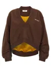 Attico Brown Cropped Sweatshirt With V Neck And Logo Lettering On The Front In Cotton Woman In Brown