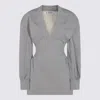 Attico Peplum Cotton Fleece Minidress In Gray