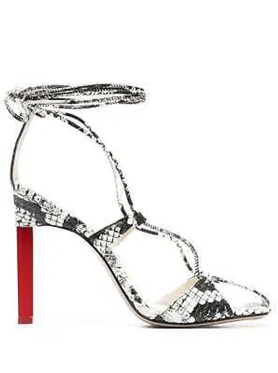 Pre-owned Attico The  Adele Snakeskin-print Sandals In Black And White Leather Woman