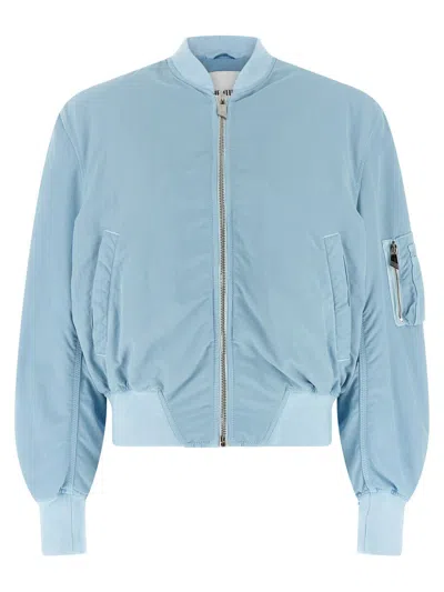 Attico Anja Bomber Jacket Ribbed Cuffs Hem Pockets In Blue
