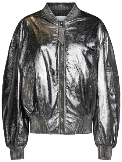 Attico Oversized Silver Bomber Jacket In Grey