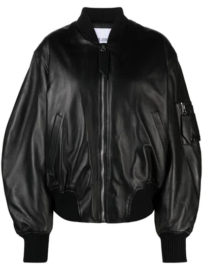 Attico Bomber Jacket With Ribbed Collar And Zip Pockets In Black