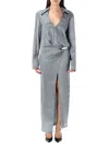 Attico Satin Dress Metallic Accent In Gray
