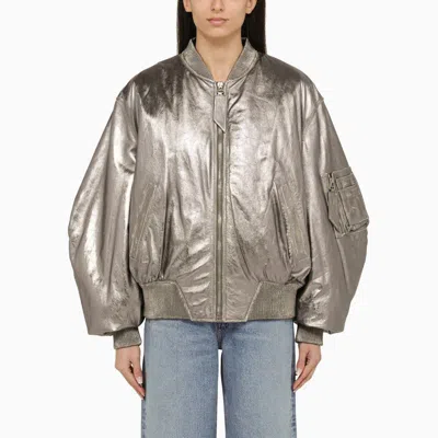 Attico Anja Metallic Leather Bomber Jacket In Silver