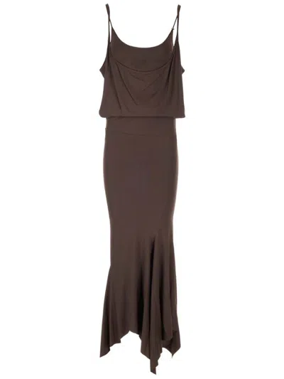 Attico The  Asymmetric Jersey Midi Dress In Brown