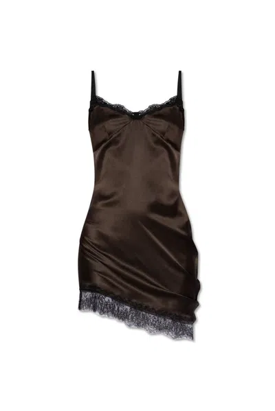 Attico The  Asymmetric Lace Mini Dress In Brown