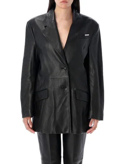 ATTICO THE ATTICO ASYMMETRIC LAPEL BLACK LEATHER JACKET