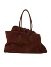 Attico Rectangular Suede Finish Double Handles Shoulder Bag In Brown