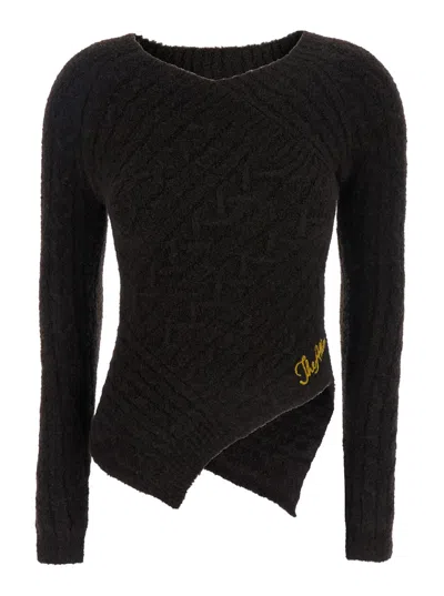 Attico The  Asymmetrical Braided Knit Wool Sweater In Black