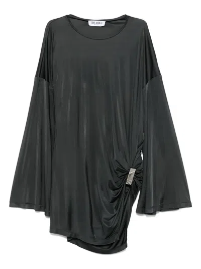 Attico The  Asymmetrical Dress With Draped Bell Sleeves In Gray