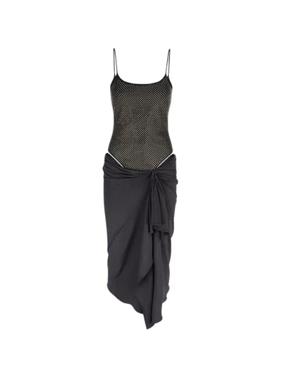 Attico The  Asymmetrical Hem Bodycon Midi Dress In Black