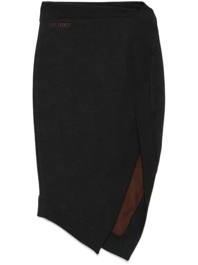 Attico The  Asymmetrical Midi Skirt In Black Cotton