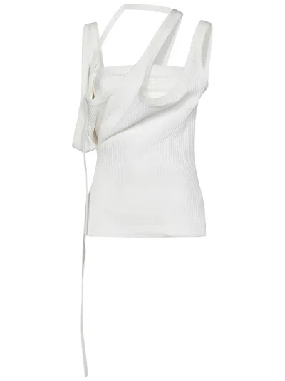 Attico Ribbed Cotton Jersey Top In White